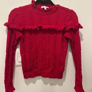 & Other Stories Red Frilled Cotton Wool Knit Sweater